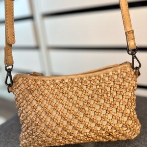 Genuine Leather Woven Crossbody Bag Tan Boho Small Purse